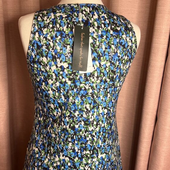 NWT Qeefan Women S Sleeveless Floral A-Line Dress Blue Green Loose Vacation - Picture 6 of 16